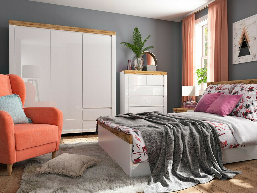 Ormar Sonsoru 120 (Bijela + Sjajno bijela + Hrast Wotan)