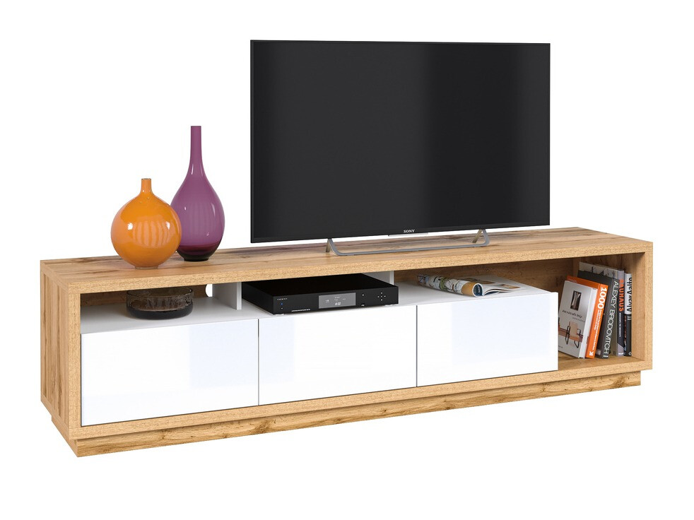 TV stol Austin 357 (Wotan hrast + Bijela + Sjajno bijela)