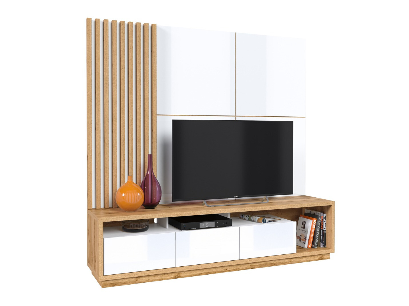 Set za dnevni boravak Austin 360 (Hrast Wotan + Bijela + Sjajno bijela)