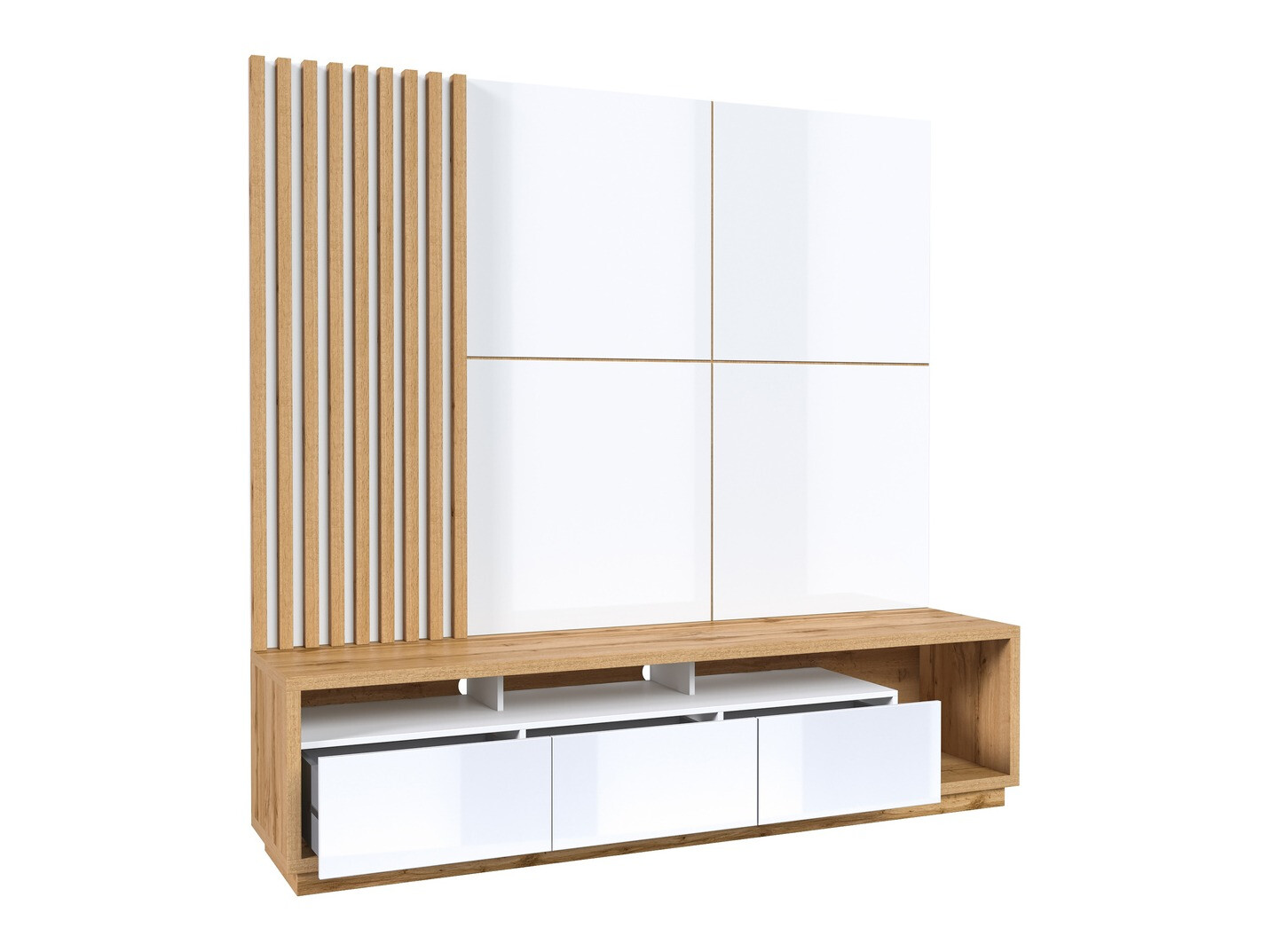 Set za dnevni boravak Austin 360 (Hrast Wotan + Bijela + Sjajno bijela)