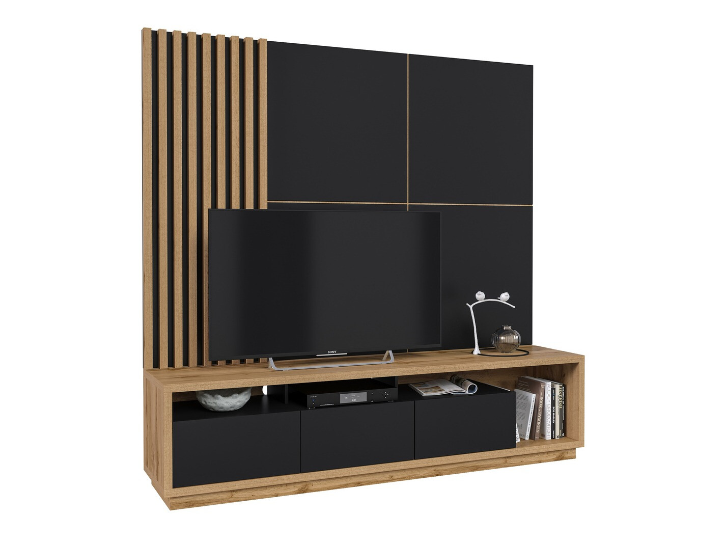 Set za dnevni boravak Austin 360 (Hrast Wotan + Crna + Mat crna)