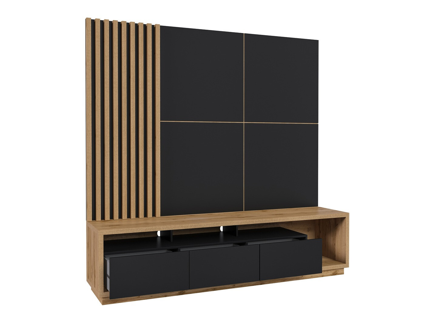 Set za dnevni boravak Austin 360 (Hrast Wotan + Crna + Mat crna)