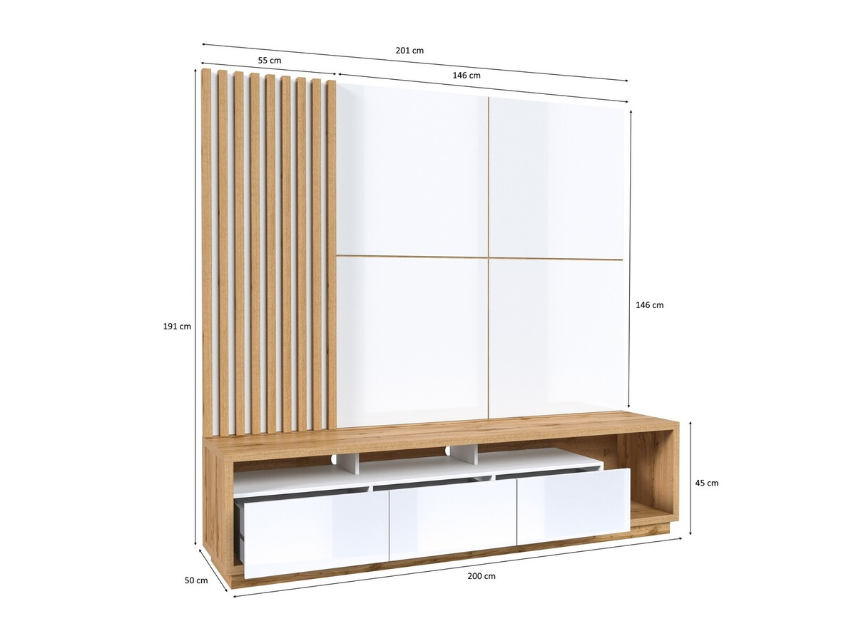 Set za dnevni boravak Austin 360 (Hrast Wotan + Crna + Mat crna)