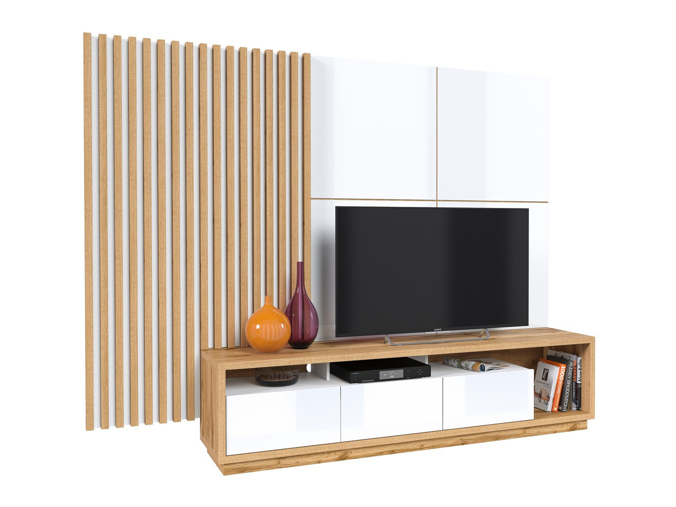 Set za dnevni boravak Austin 362 (Hrast Wotan + Bijela + Sjajno bijela)