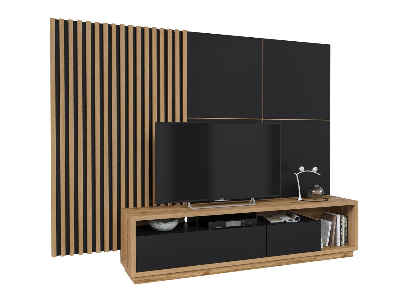 Set za dnevni boravak Austin 362 (Hrast Wotan + Mat crna + Crna)