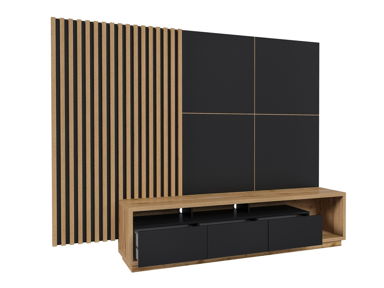 Set za dnevni boravak Austin 362 (Hrast Wotan + Mat crna + Crna)