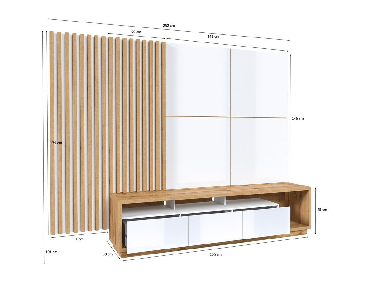 Set za dnevni boravak Austin 362 (Hrast Wotan + Mat crna + Crna)
