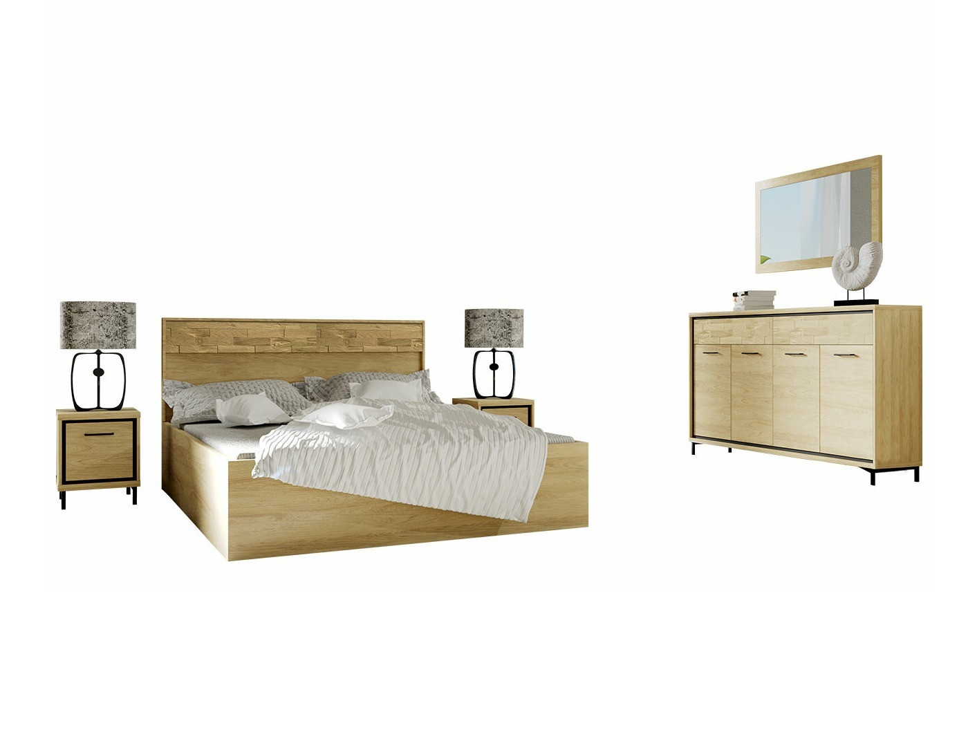 Set za spavaću sobu Etrmoni 122 (Svijetlo drvo + Hrast)