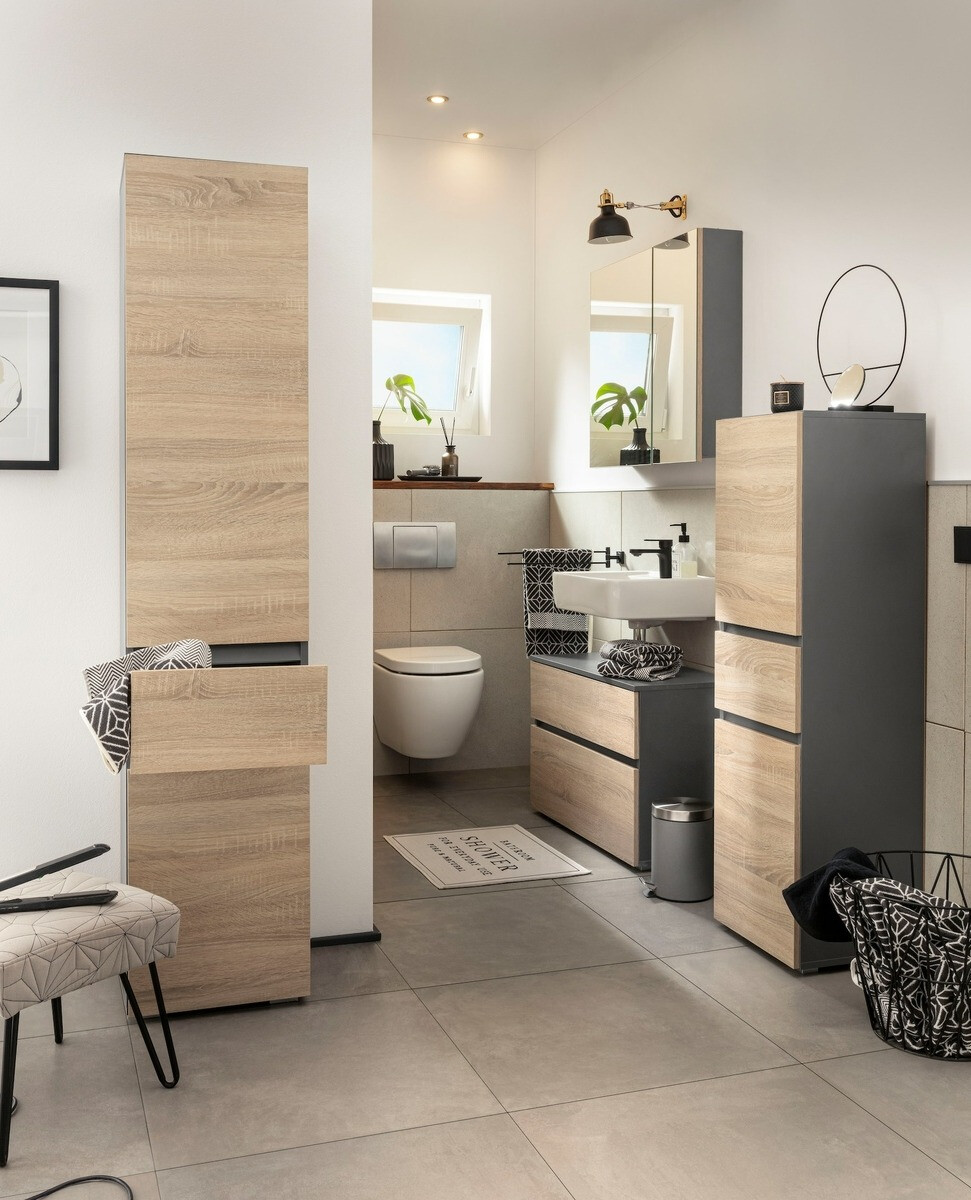 Samostojeći kupaonski ormarić Soncamu 102 (Antracit + Hrast)