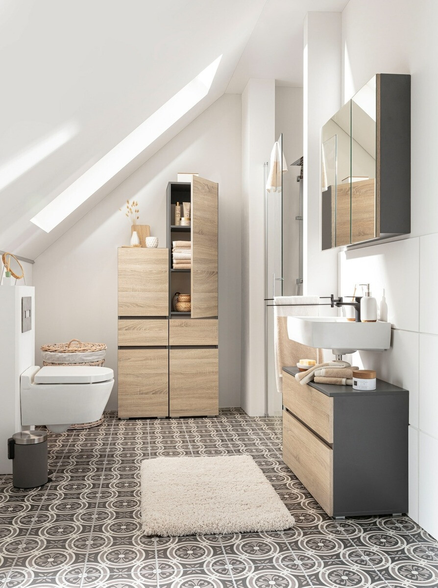 Samostojeći kupaonski ormarić Soncamu 102 (Antracit + Hrast)