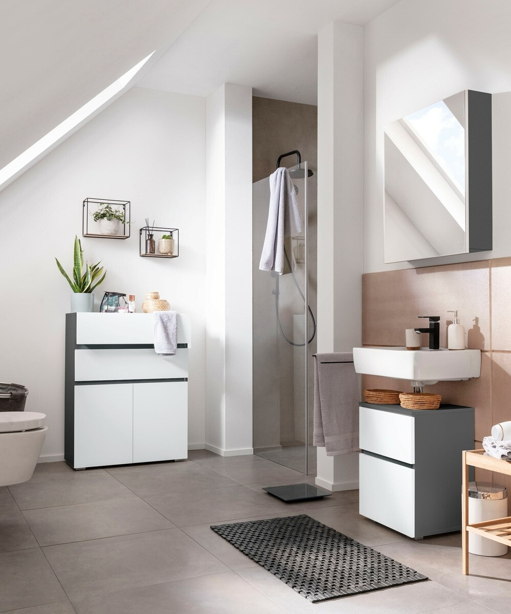 Samostojeći kupaonski ormarić za umivaonik Soncamu 103 (Bijela + Antracit)