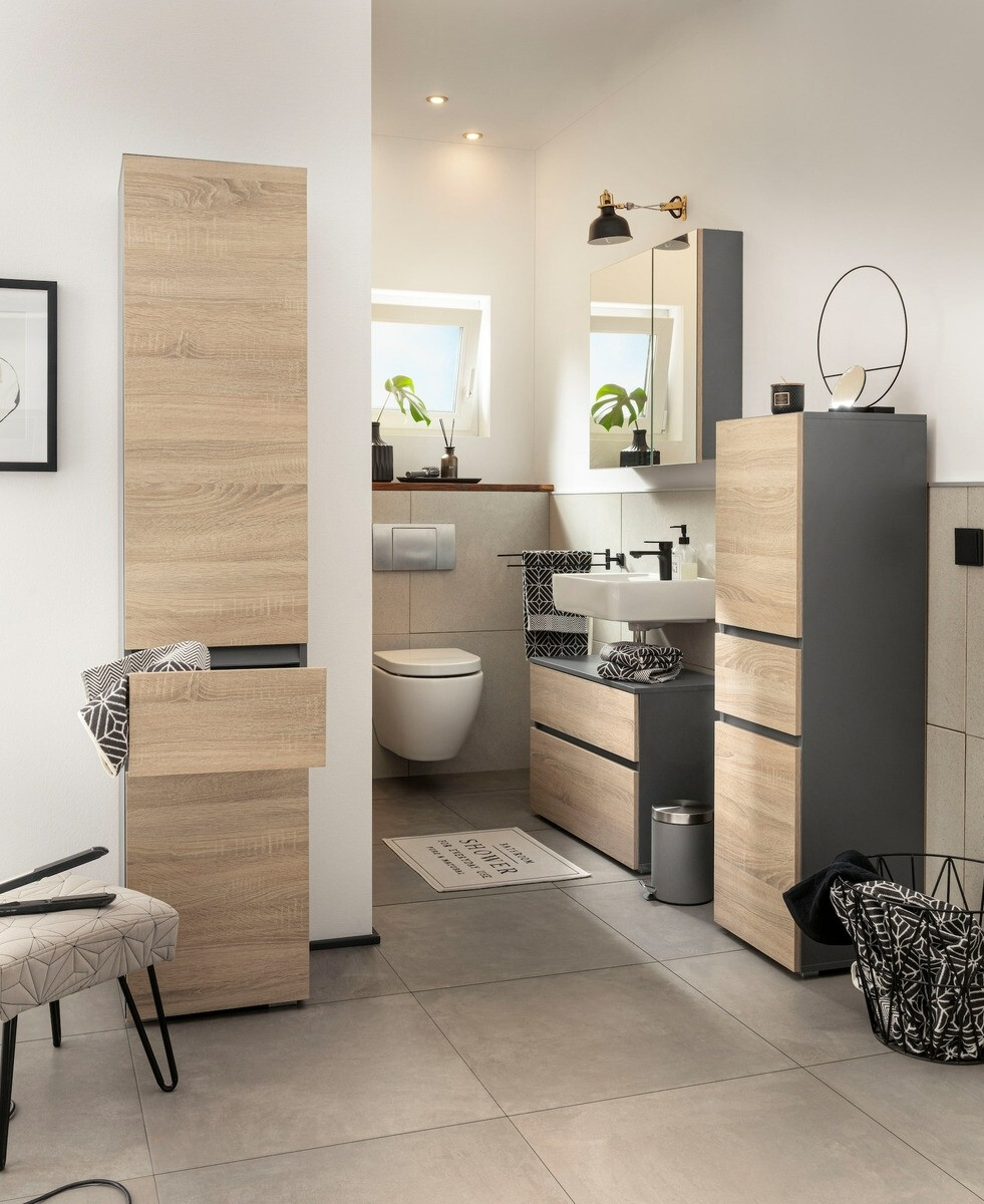 Samostojeći kupaonski ormarić Soncamu 106 (Antracit + Hrast)