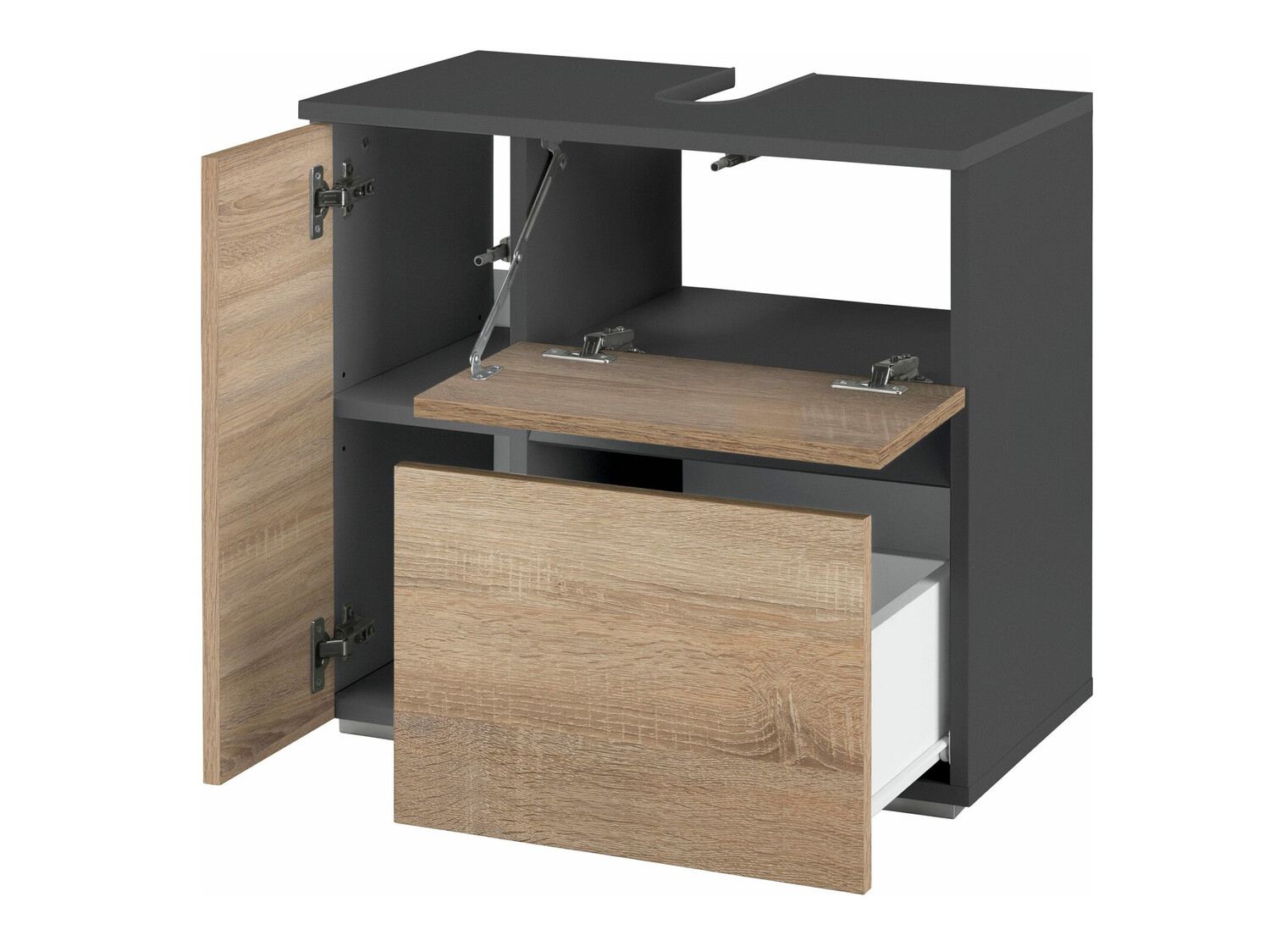 Samostojeći kupaonski ormarić za umivaonik Soncamu 108 (Antracit + Hrast)