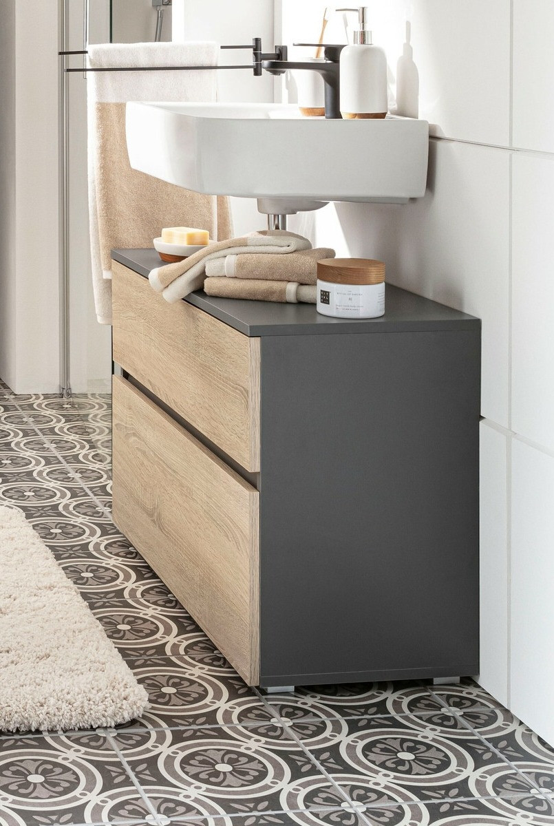 Samostojeći kupaonski ormarić za umivaonik Soncamu 109 (Antracit + Hrast)