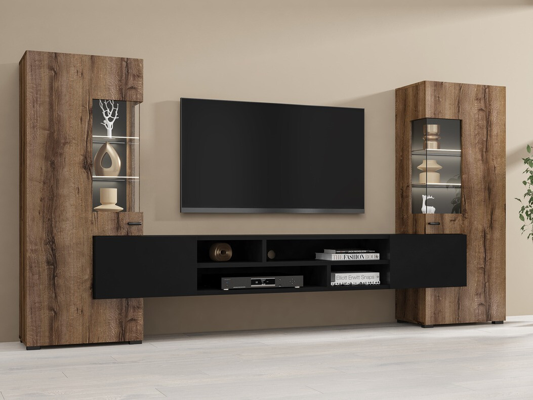 Set za dnevni boravak Mondalo 101 (Hrast Monastery + Mat crna)