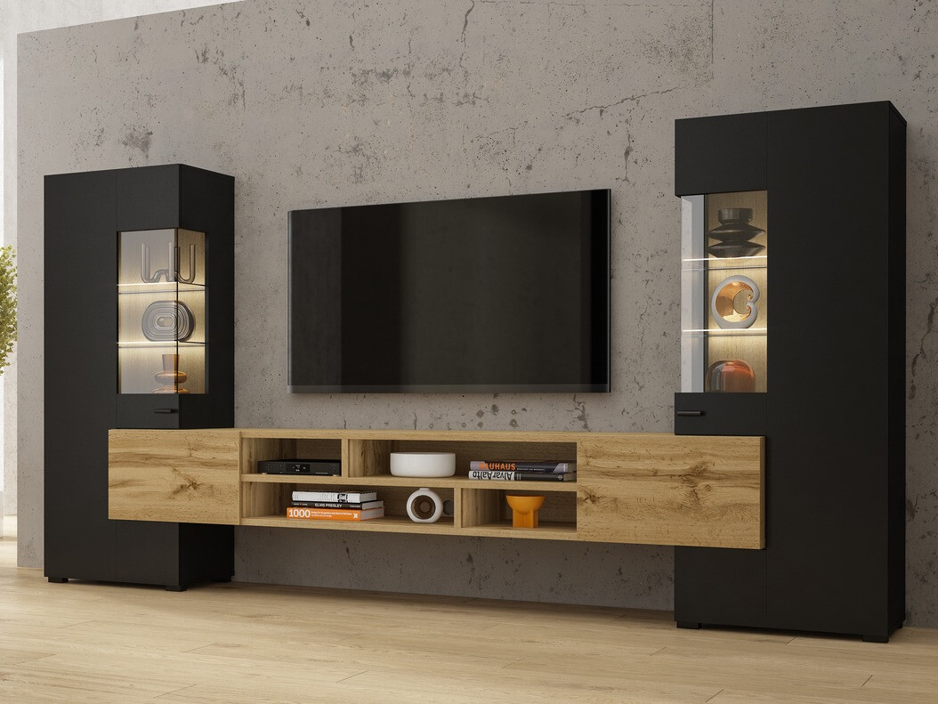 Set za dnevni boravak Mondalo 101 (Hrast Wotan + Mat crna)