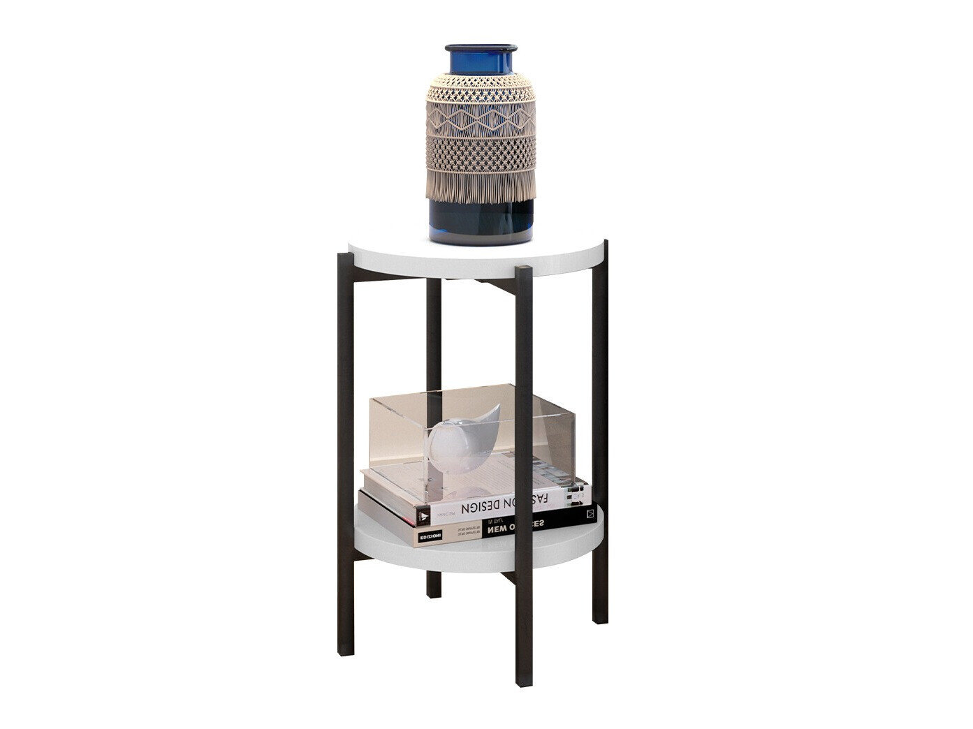 Pomoćni stol Providence 179 (Sjajno bijela + Crna)