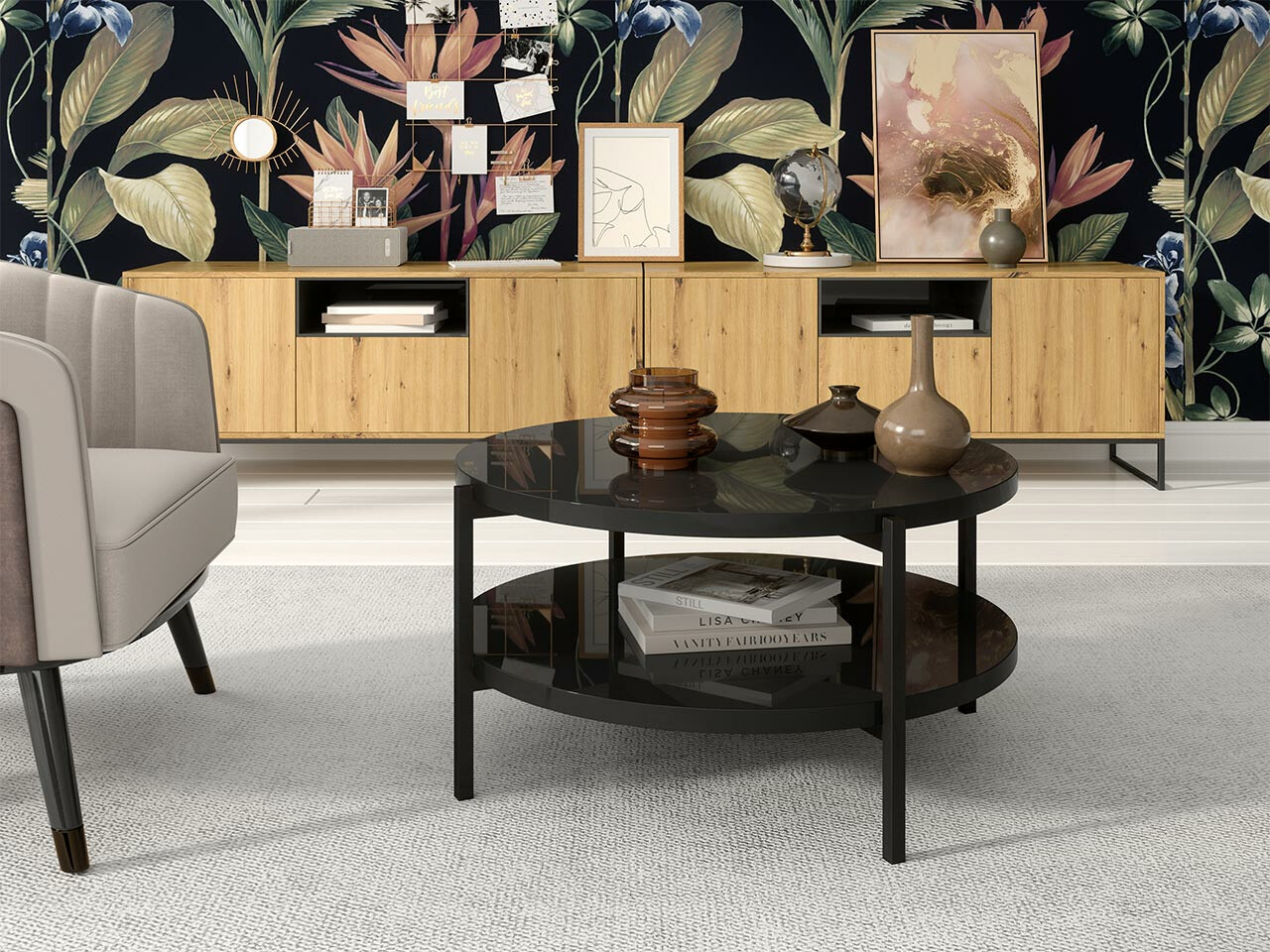 Stolić za kavu Providence 177 (Sjajno crna + Crna)