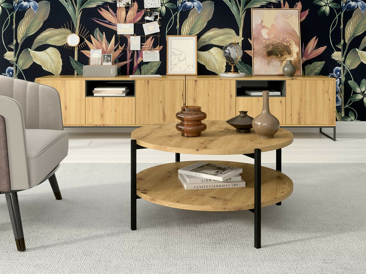 Stolić za kavu Providence 181 (Hrast Artisan + Crna)