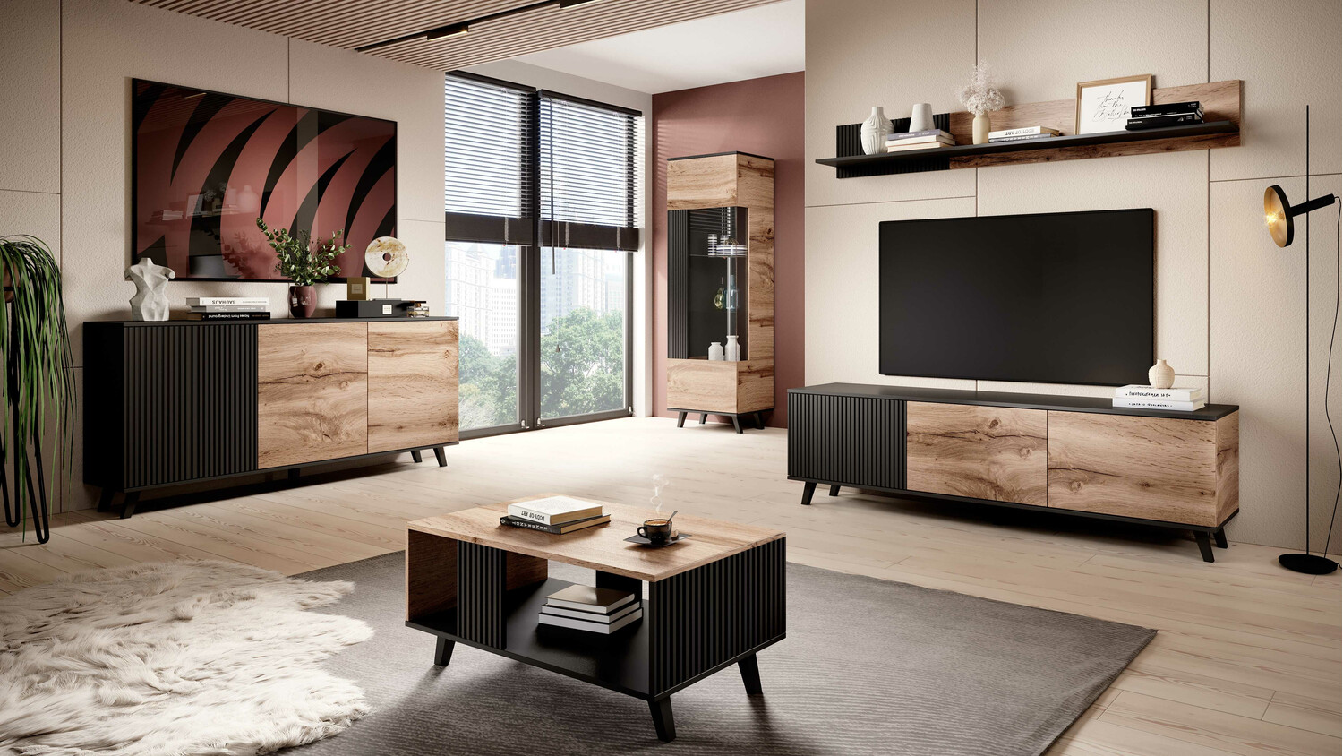 Polica Luelia 112 (Crna + Hrast Wotan)