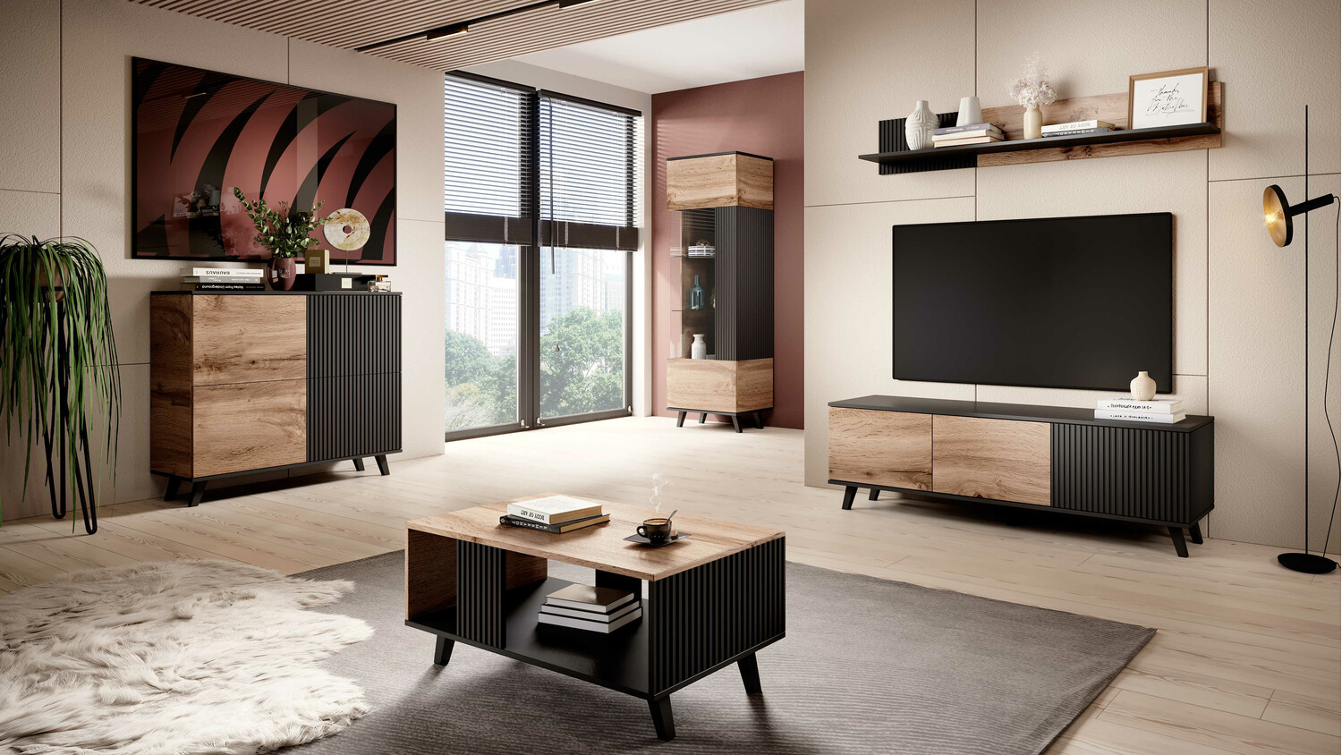 Polica Luelia 112 (Crna + Wotan hrast)