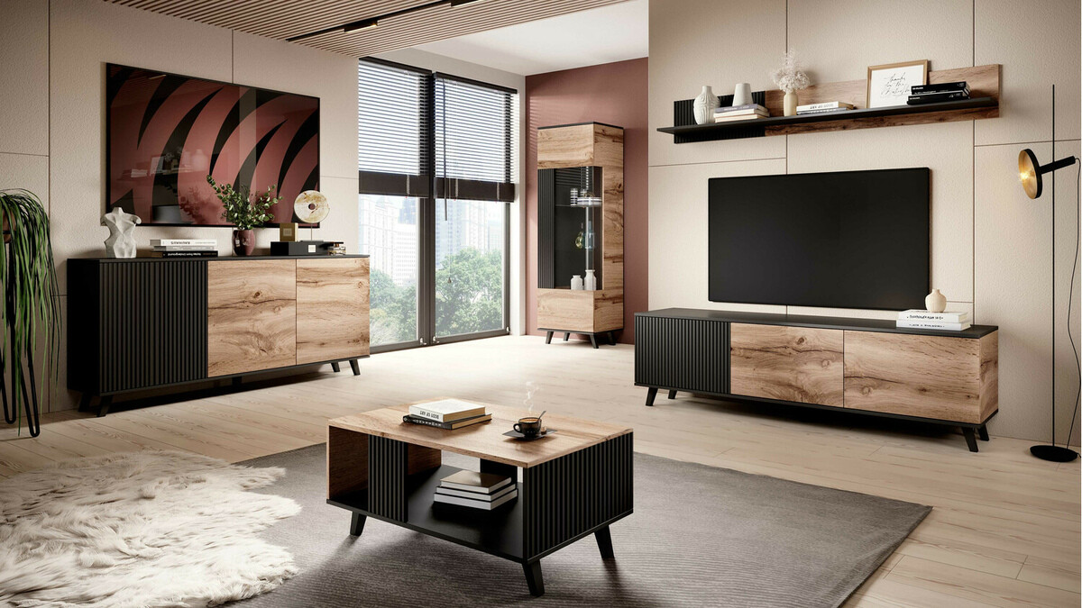 TV stol Luelia 115 (Crna + Hrast Wotan)