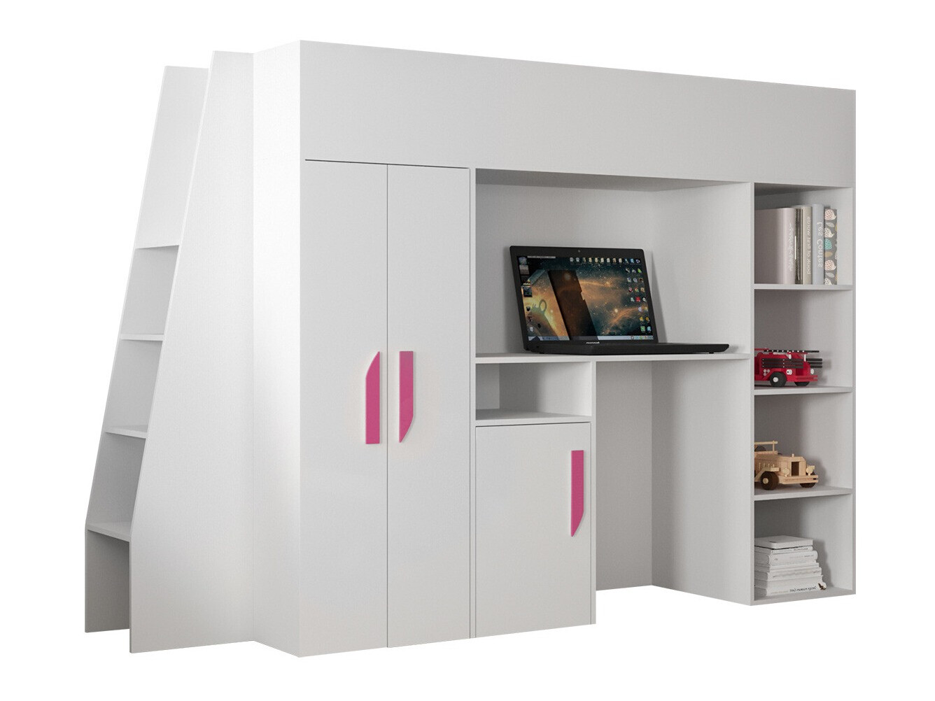 Krevet na platformi Hartford 355 (Bijela + Sjajno bijela + Ružičasta)