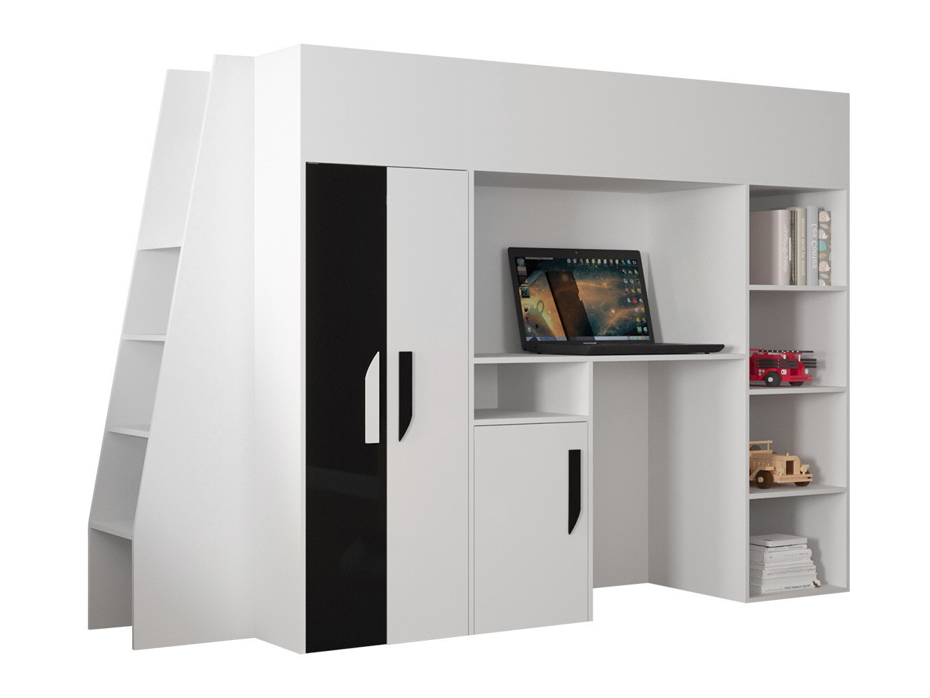 Krevet na platformi Hartford 355 (Bijela + Sjajno crna + Sjajno bijela)