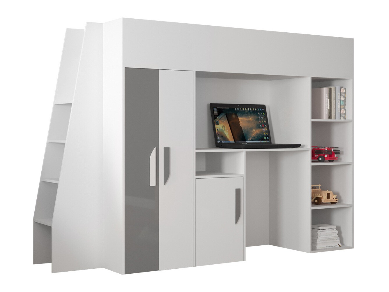 Krevet na platformi Hartford 355 (Bijela + Sjajno sivo + Sjajno bijela)