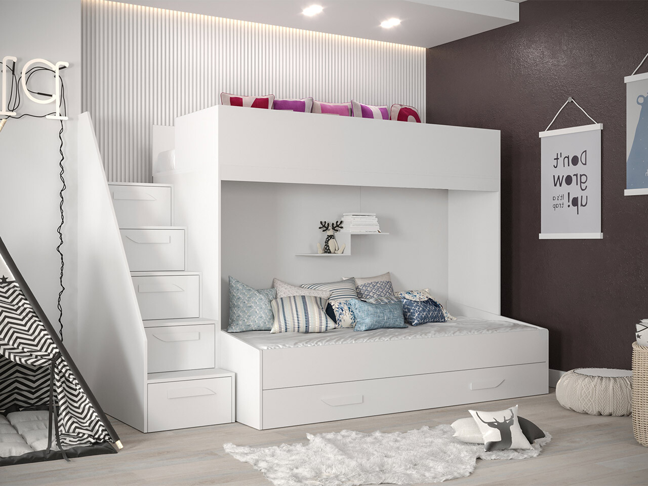 Dvokatan krevet Hartford 356 (Bijela + Sjajno bijela)