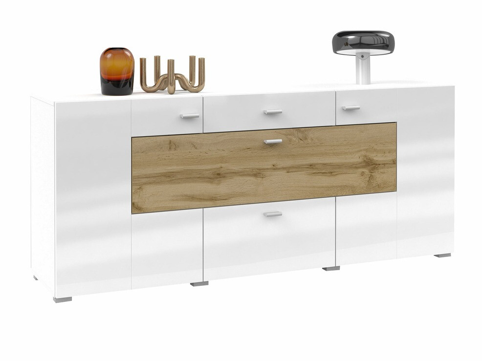 Komoda Mondalo 104 (Hrast Wotan + Sjajno bijela)