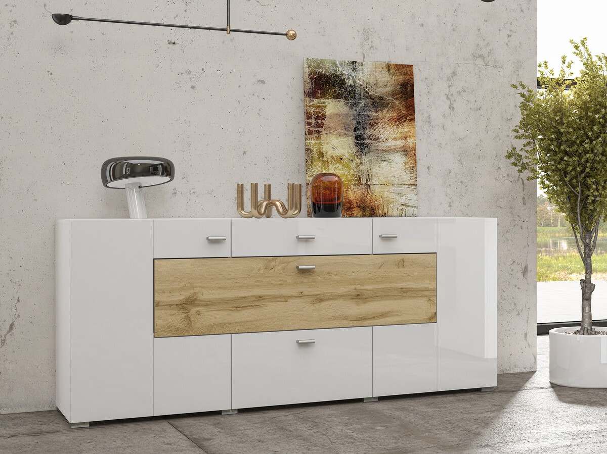 Komoda Mondalo 104 (Hrast Wotan + Sjajno bijela)