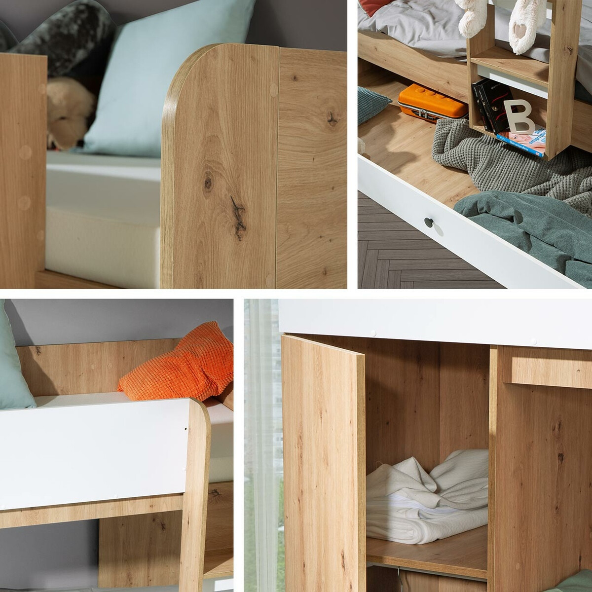 Krevet na kat Hartford 360 (Hrast Artisan + Crna)