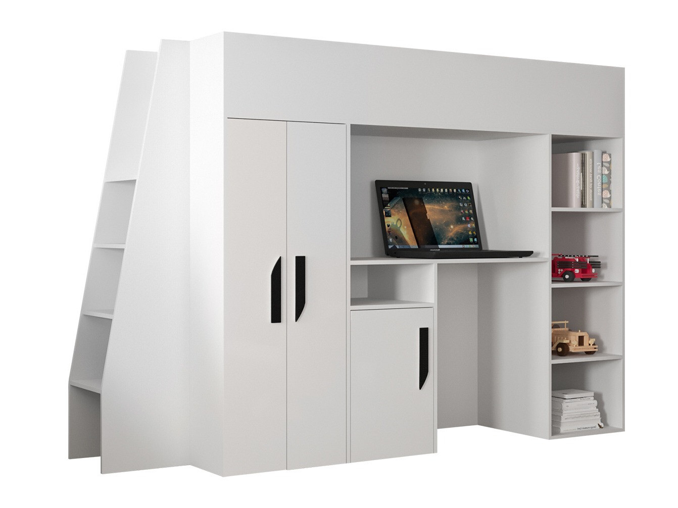 Krevet na platformi Hartford 355 (Bijela + Sjajno bijela + Crna)