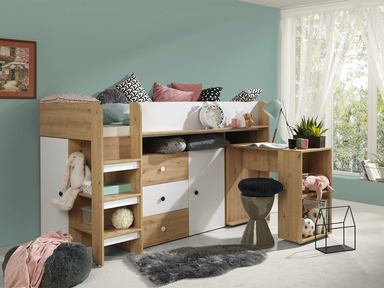 Krevet na platformi Hartford 359 (Hrast Artisan + Bijela)