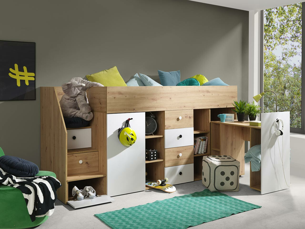 Krevet na platformi Hartford 361 (Hrast Artisan + Bijela)