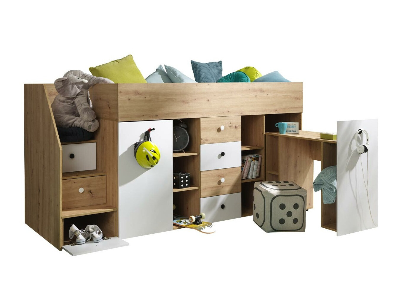 Krevet na platformi Hartford 361 (Hrast Artisan + Bijela)