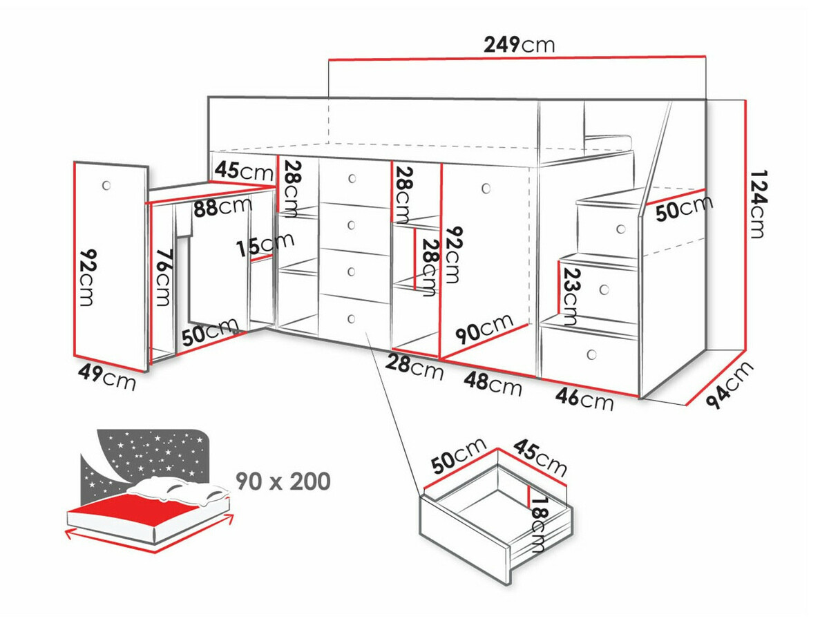Krevet na platformi Hartford 361 (Hrast Artisan + Bijela)