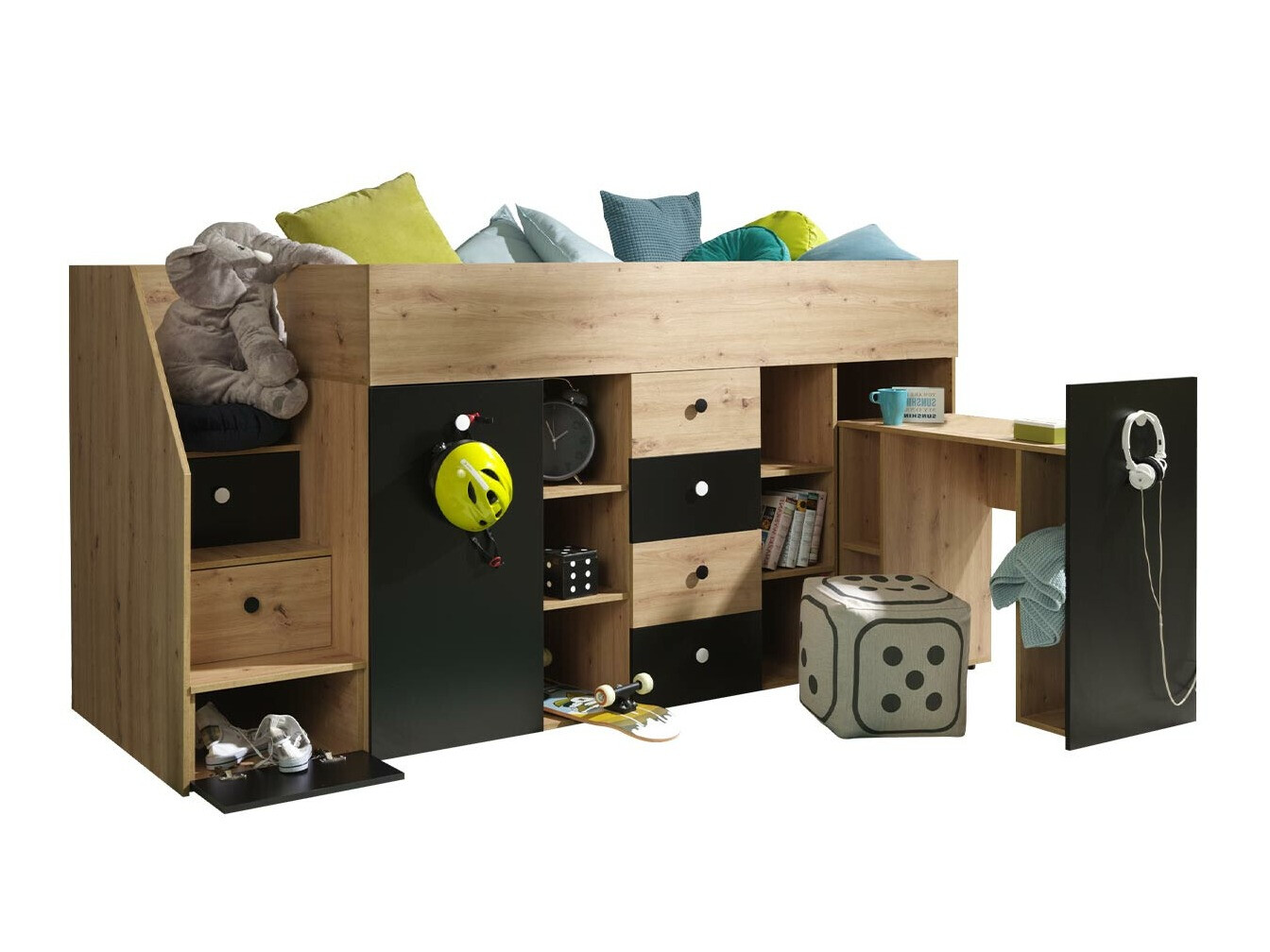 Krevet na platformi Hartford 361 (Hrast Artisan + Crna)