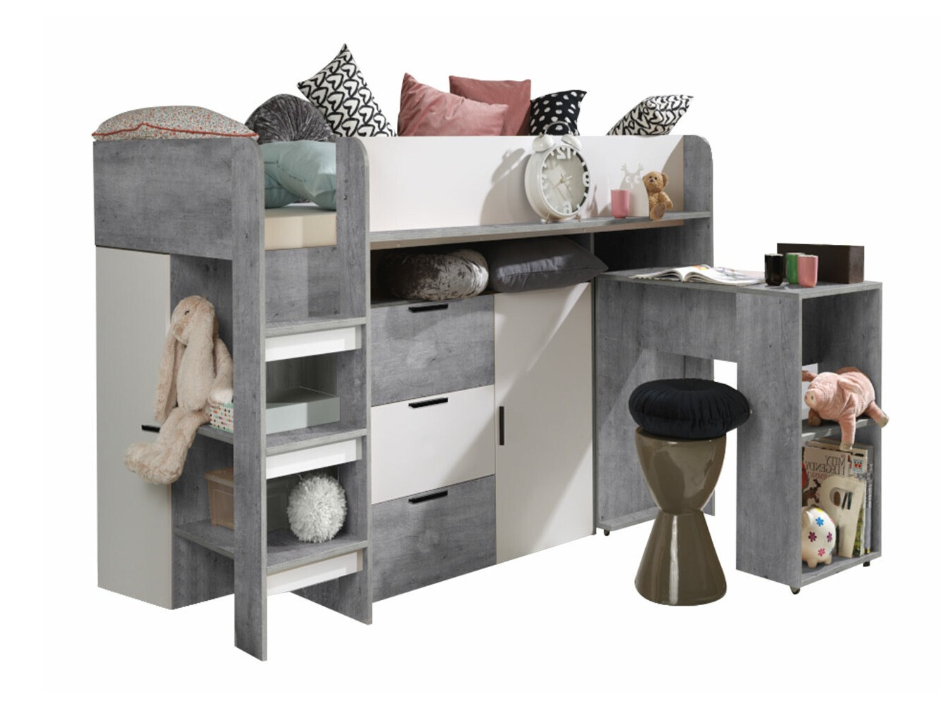 Krevet na platformi Hartford 363 (Boja betona + Bijela)