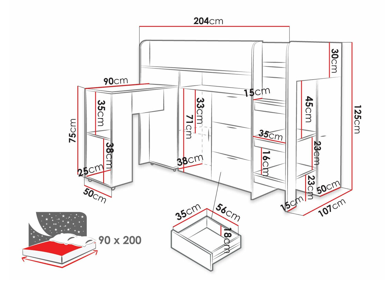 Krevet na platformi Hartford 363 (Boja betona + Bijela)