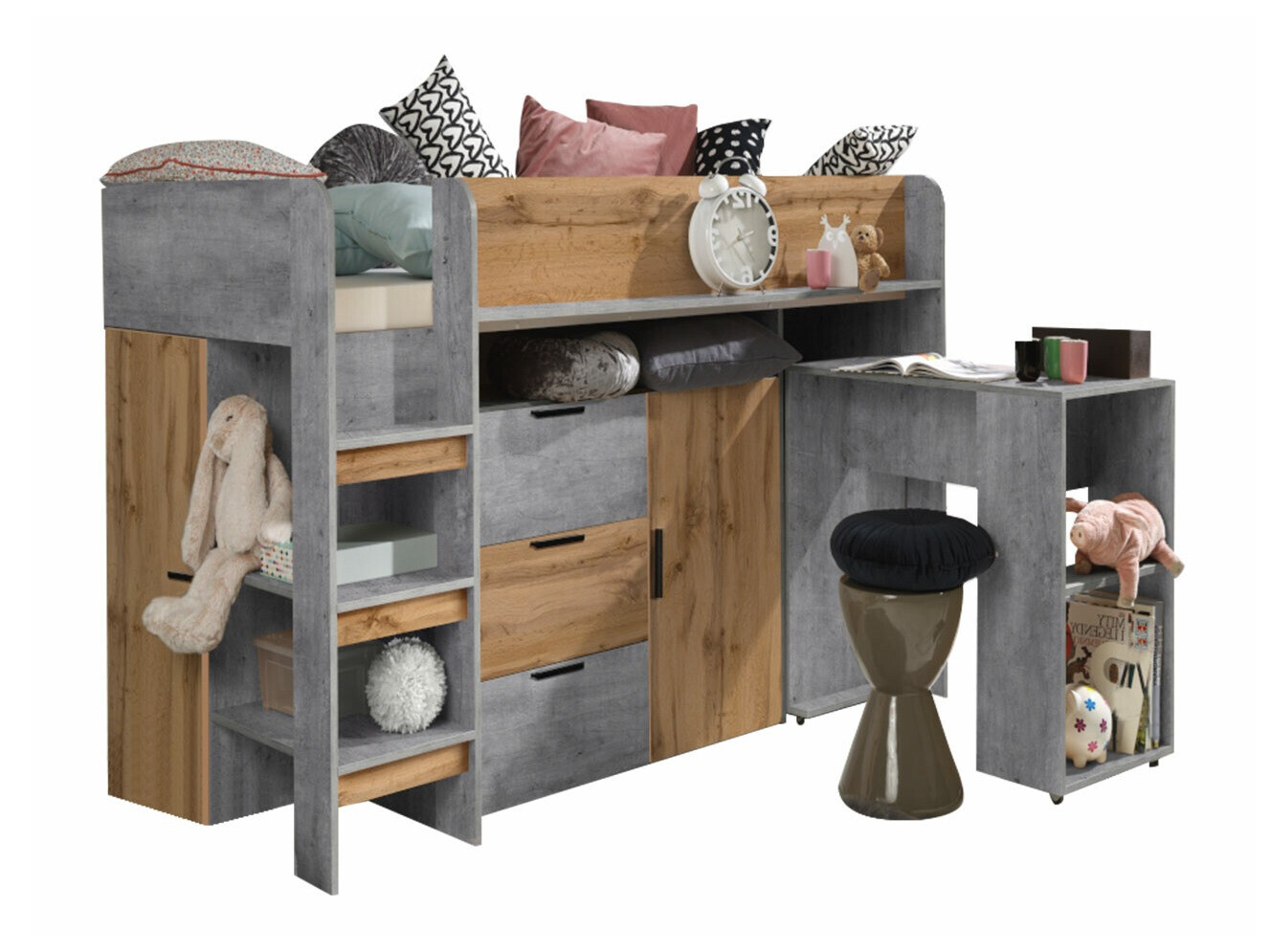 Krevet na platformi Hartford 363 (Boja betona + Hrast Wotan)