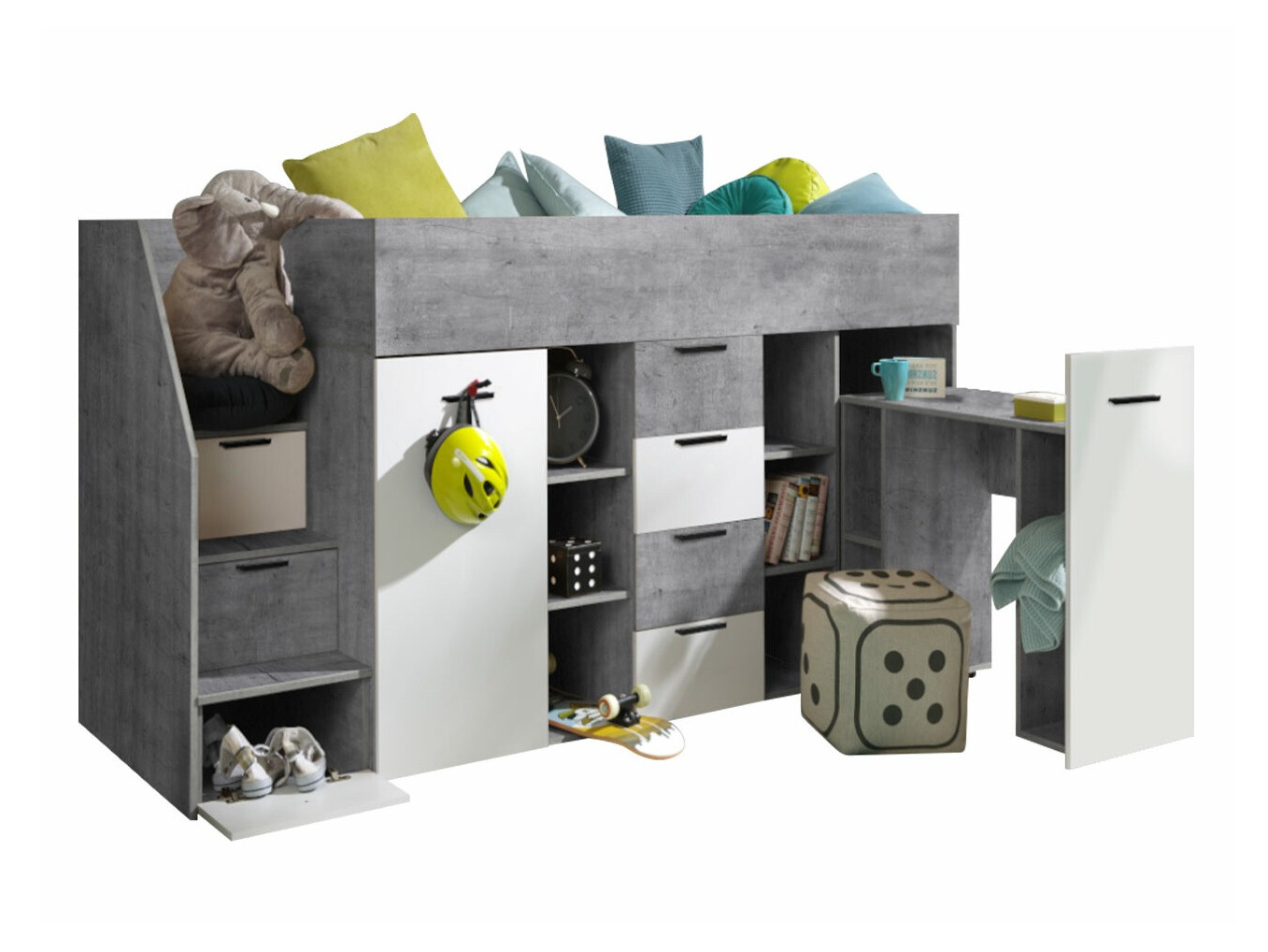 Krevet na platformi Hartford 364 (Boja betona + Bijela)