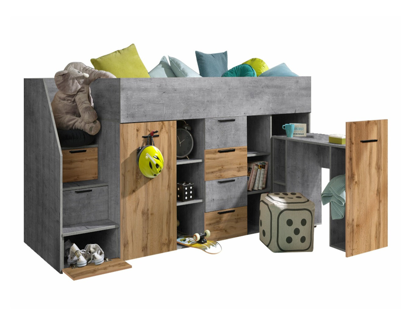 Krevet na platformi Hartford 364 (Boja betona + Hrast Wotan)