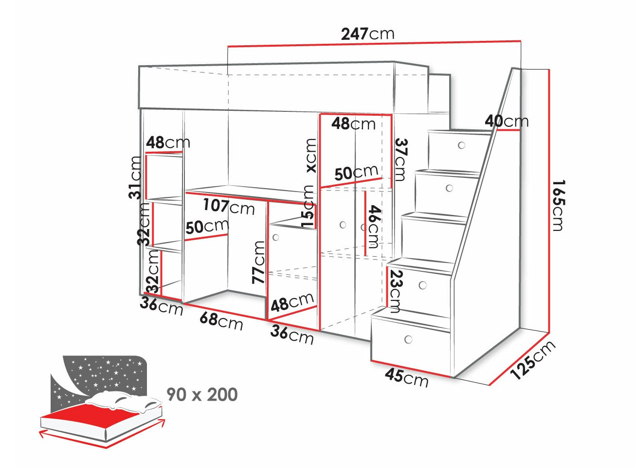 Visoki krevet Hartford 362 (Artisan hrast + Crna)