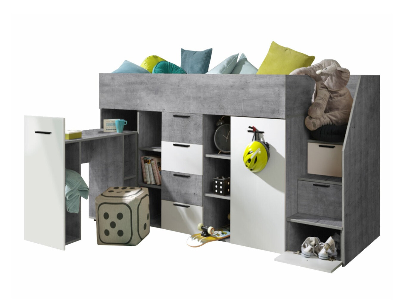 Visoki krevet Hartford 364 (Boja betona + Bijela)