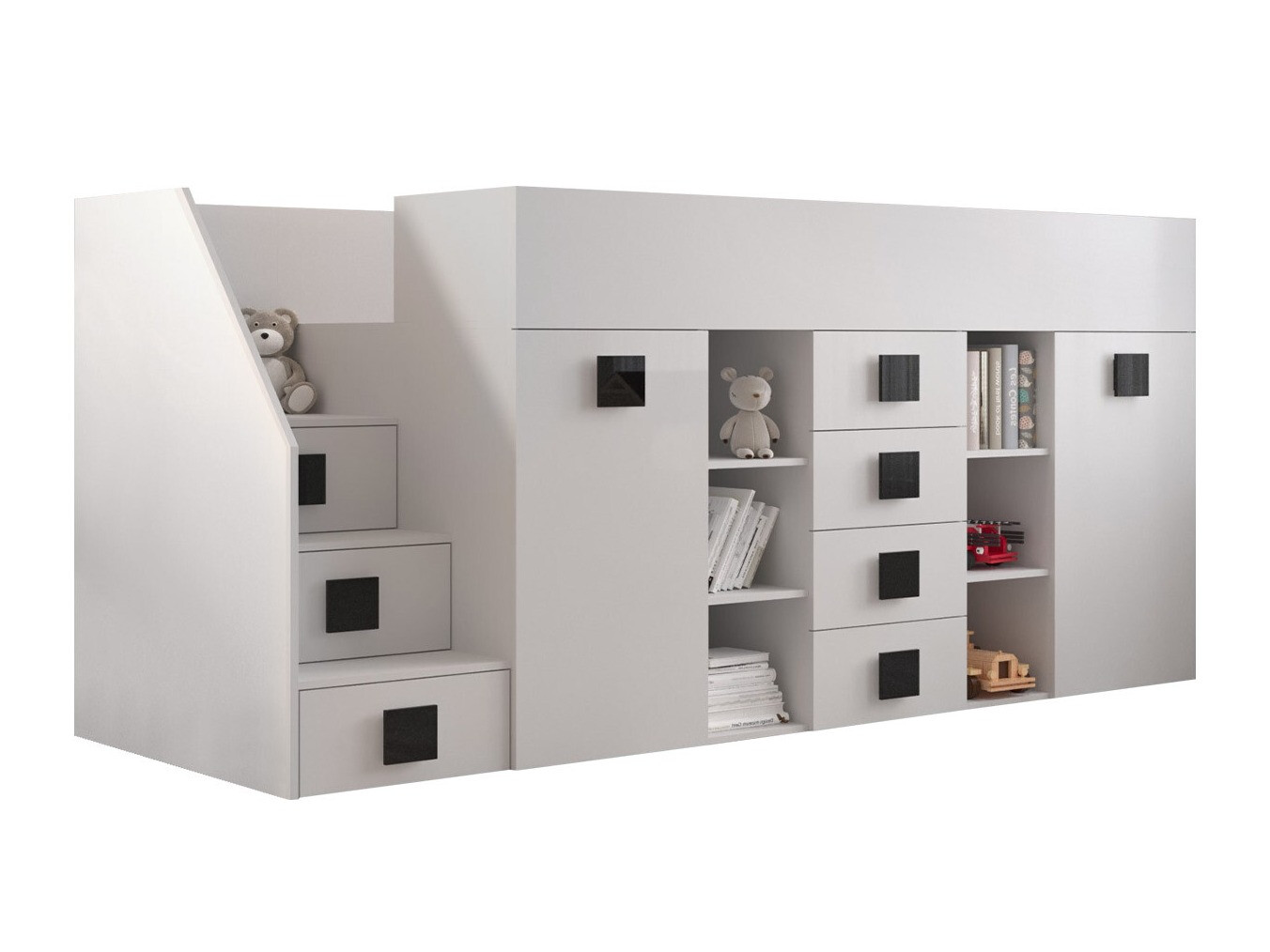 Krevet na platformi Hartford 366 (Bijela + Sjajno bijela + Crna)