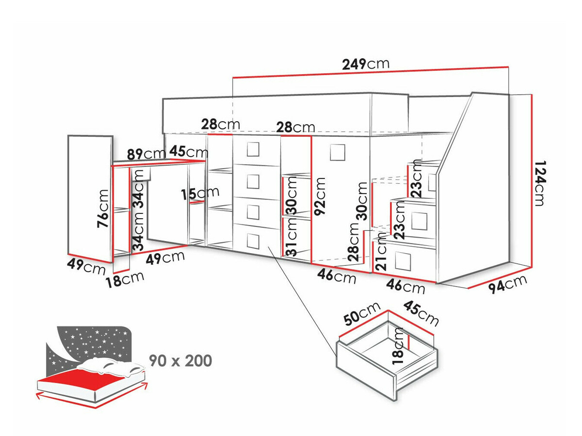 Krevet na platformi Hartford 366 (Bijela + Sjajno bijela + Ružičasta)