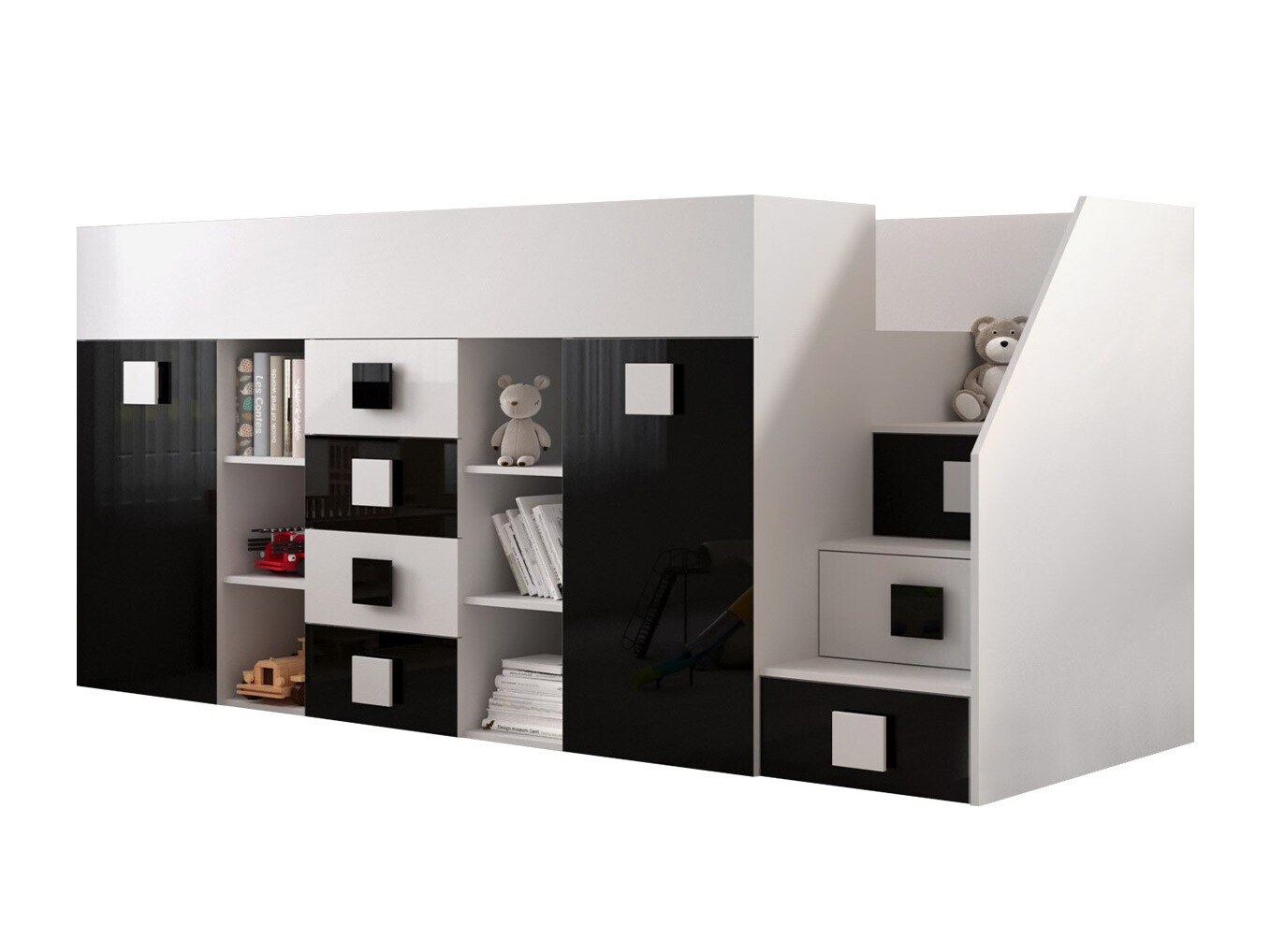 Krevet na platformi Hartford 366 (Bijela + Sjajno crna + Sjajno bijela)