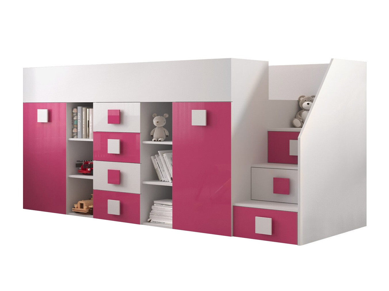 Krevet na platformi Hartford 366 (Bijela + Sjajno ružičasta + Sjajno bijela)